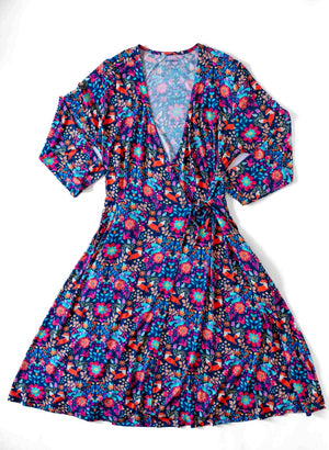 Foxy Folksy Women's 3/4 Sleeve Wrap Dress