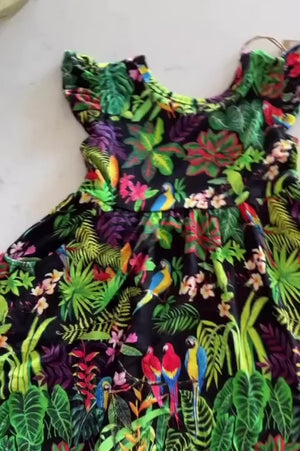 Macaw Jungle Ruffle Cap Sleeve Skater Dress