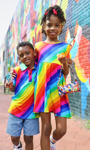 Rainbow Stripe Short Sleeve Skater Dress