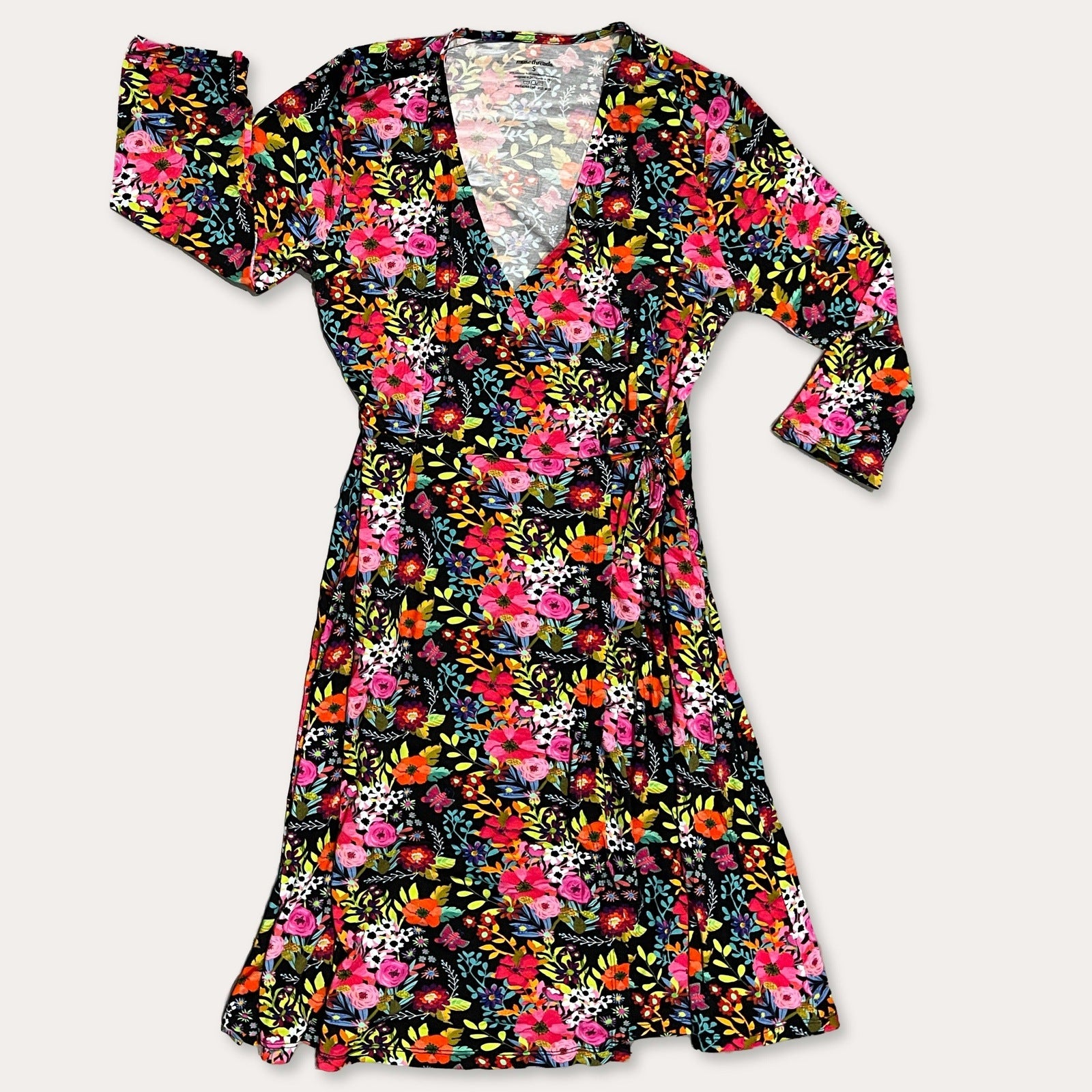 Floral Tapestry Women's 3/4 Sleeve Wrap Dress